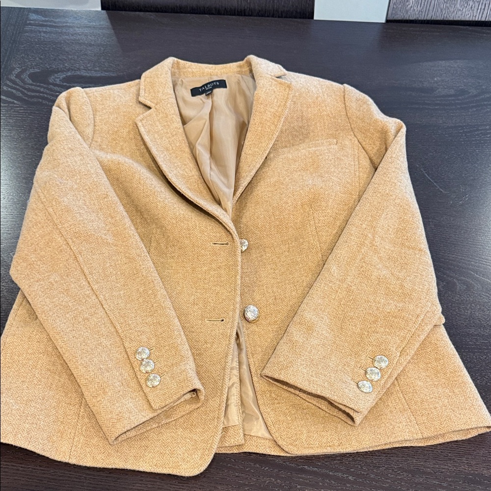 Tan Talbots Houndstooth Pattern Women's Blazer 14P